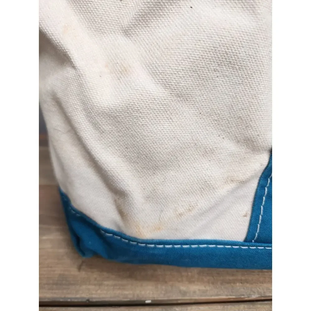 VTG 90s Large LL Bean Boat & Tote Teal Canvas Bag Distressed Stained